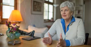 Intestazione_Mensile_inti_Haarmann_Funkstille Silenzio radio: quando un bambino lascia i genitori. L'immagine mostra l'esperta Claudia Haarmann seduta al tavolo per un'intervista.