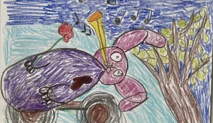 26-05-La-créativité-dans-l’enseignement-musical-Chronique-de-Sibylle-Dubs-Magazine-suisse-des-parents-hg La créativité dans les cours de musique : dessin d'enfant représentant un lapin, une rose et une trompette