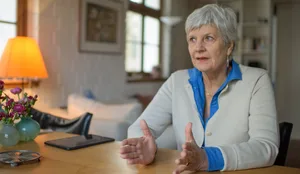 Header_Monatsinti_Haarmann_Funkstille Funkstille: Wenn ein Kind seine Eltern verlässt. Im Bild ist die Expertin Claudia Haarmann im Interview am Tisch sitzend zu sehen.